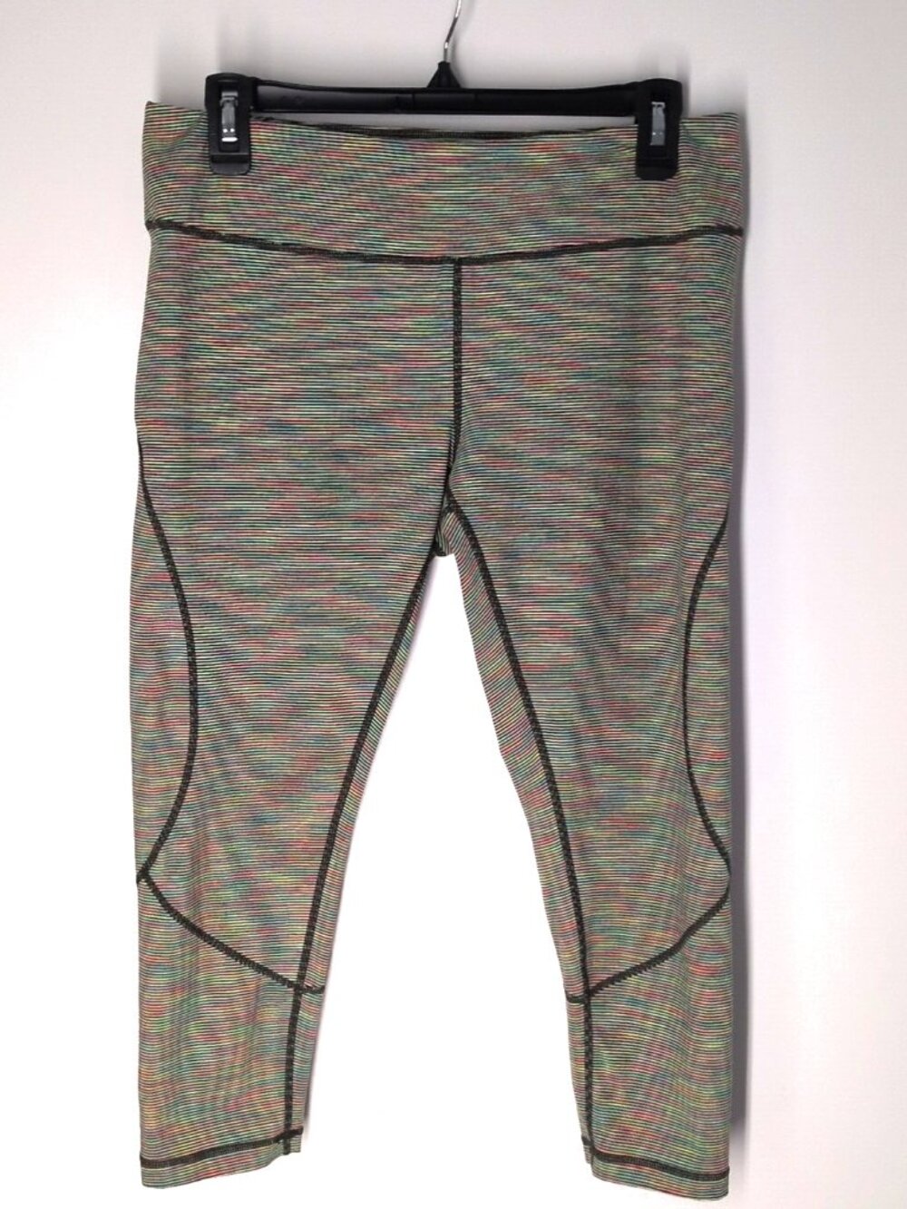 Zella Live In light neon rainbow space dye gym crop leggings L black stitching
